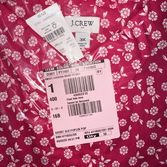 J Crew Factory Printed short-sleeve poplin popover top New with Tags 3X Plus - Picture 8 of 8
